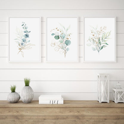 BlackPluss - Boho Watercolor Neutral Wildflower Green Leaves Canvas