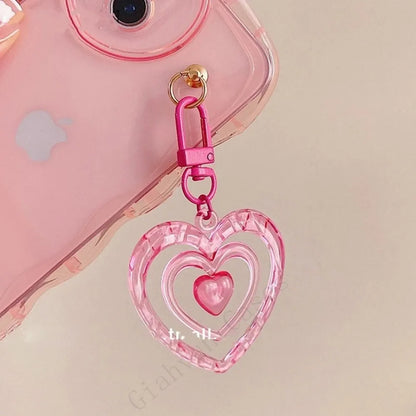 BlackPluss - Korean 3D Love Heart wave transparent Silicone Case Cute Keychain Soft Funda Cover