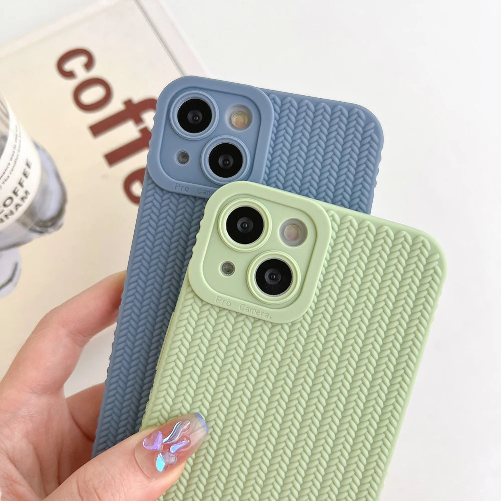 Candy Color Woven Pattern Phone Case For iPhone 13 12 11 14 Pro Max X XR XS Max 7 8 Plus Shockproof Silicone Soft TPU Back Cover