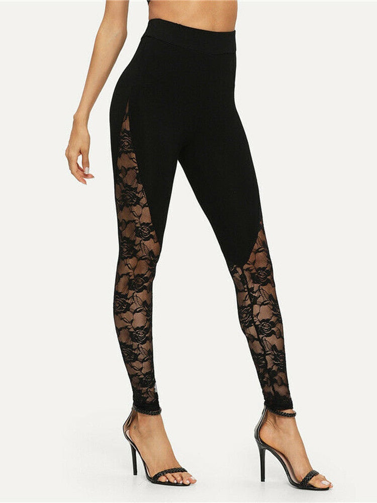 BlackPluss -  High Waist Black Lace Leggings Women's Ladies Floral Lace.