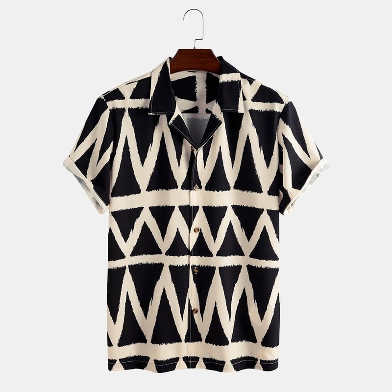 BlackPluss - Short-sleeved Men's Diamond Square Printed Shirt.