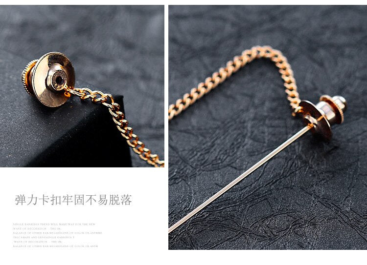 BlackPluss - Gold Color Pins Brooches Metal Chain Tassel Shirt Collar Lapel.