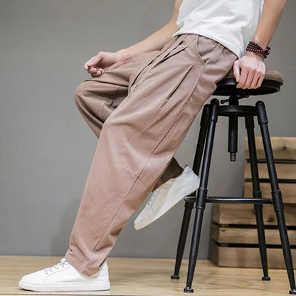 BlackPluss - Spring Cotton Linen Pants Men Elastic Waist Casual Harem Pant