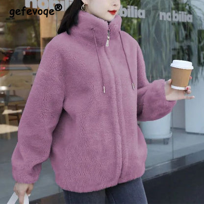 BlackPluss - Warm Faux Fur Coat Ladies Casual Fashion All-match Outwear Women Cardigan Jacket