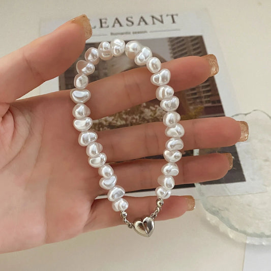 BlackPluss - Pearl Heart Bracelets For Women Girls Silver Color Love Magnetic Attraction