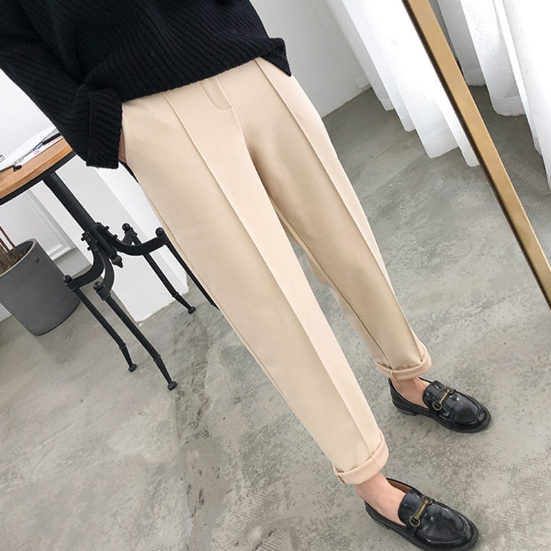 BlackPluss - Women Pencil Pants Trousers Style Wool Female Work Suit Pant Loose.