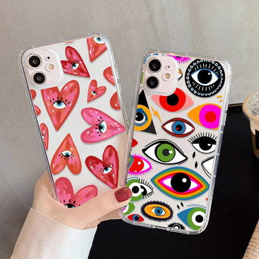 Lucky Eye Blue Evil Eye Print Phone Case For iPhone 15 14 12 13 11 Pro Max XR X XS MAX SE 7 8 Plus Cover Clear Shockproof Fundas
