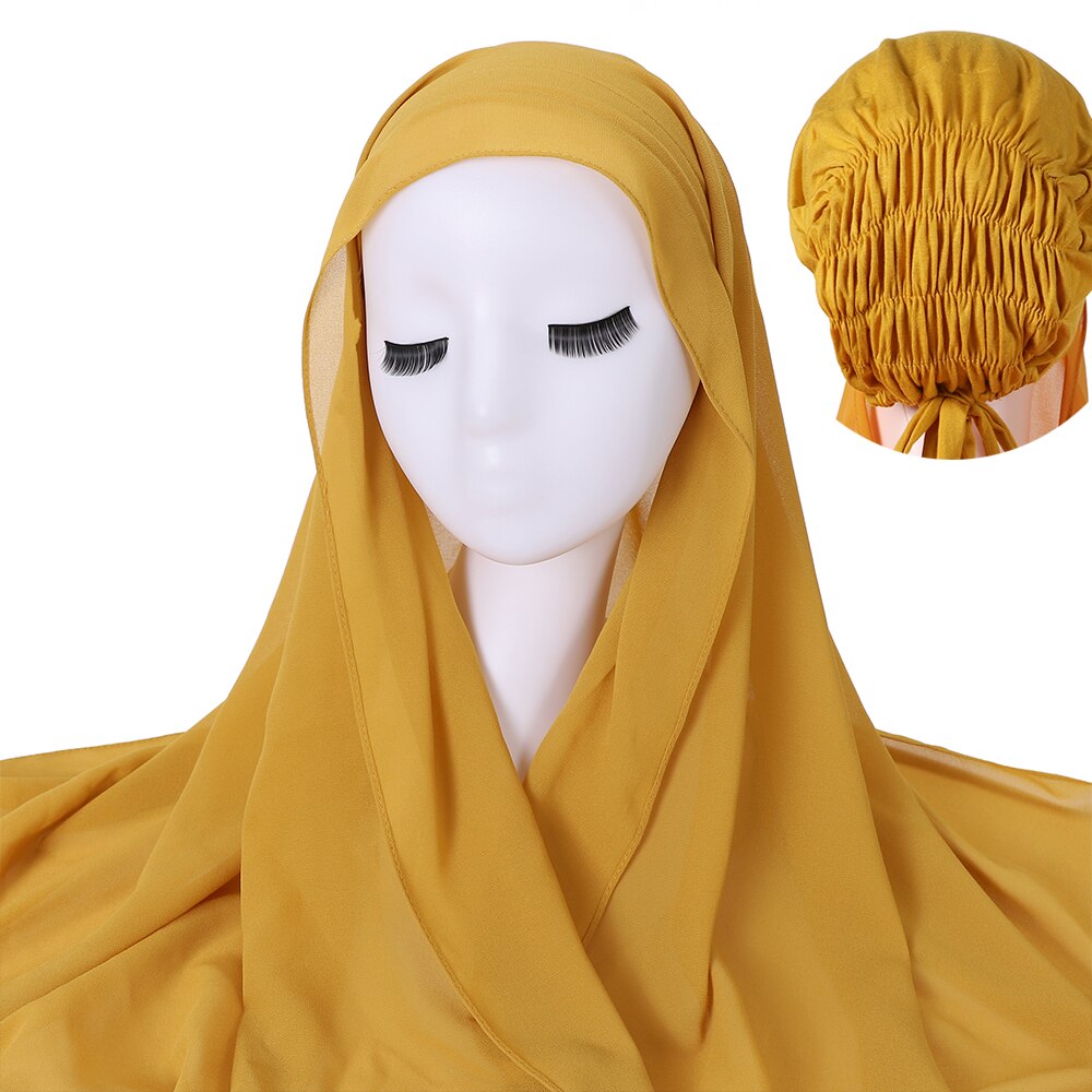 BlackPluss - Instant Hijabs Chiffon Hijab Scarf With Tie Jersey Caps Bonnet