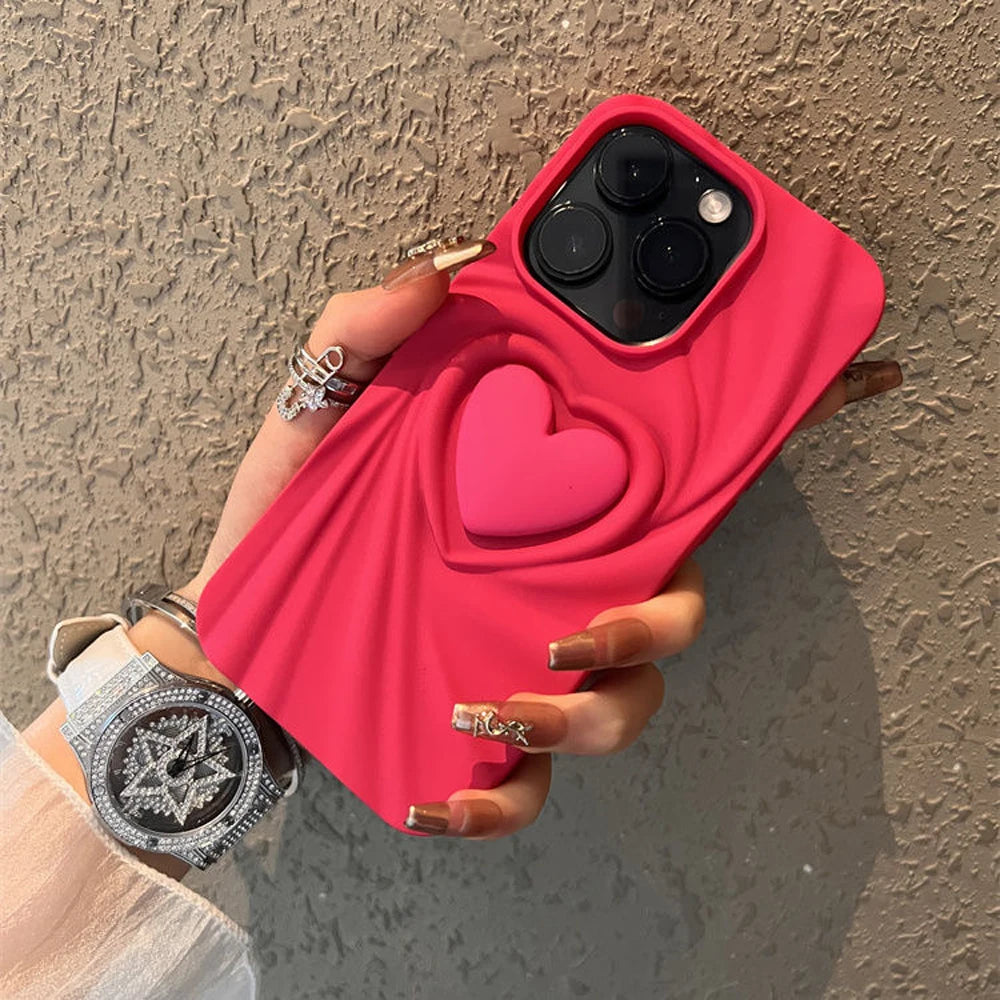 3D Love Heart Creative Phone Case For iphone 15 14 13 12 11 Pro Max  Soft TPU Fashion Matte Candy Colorful Shockproof Back Cases