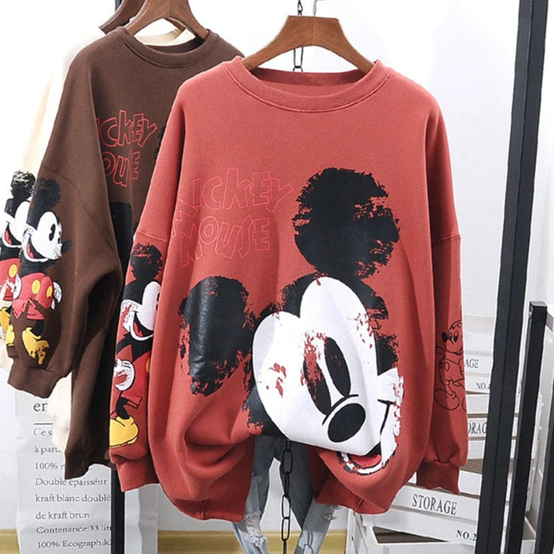 BlackPluss - Disney Women Hoodie Mickey Mouse Letter Printing Casual Long Sleeve Loose Streetwear