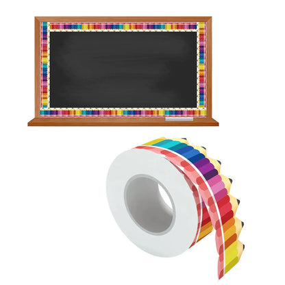 BlackPluss - Pencil Bulletin Board Borders Art Colorful with Pencil Patterns Classroom Borders for White Board School Chalkboard