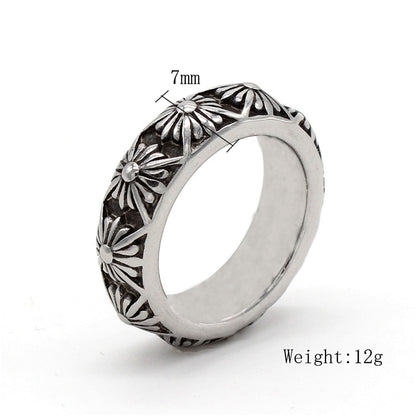 BlackPluss - Vintage Punk Cross Flower Ring Korean Retro Titanium Stainless Steel.