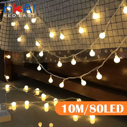 BlackPluss - 10M Ball LED String Lights Outdoor Ball Chain Lights Garland