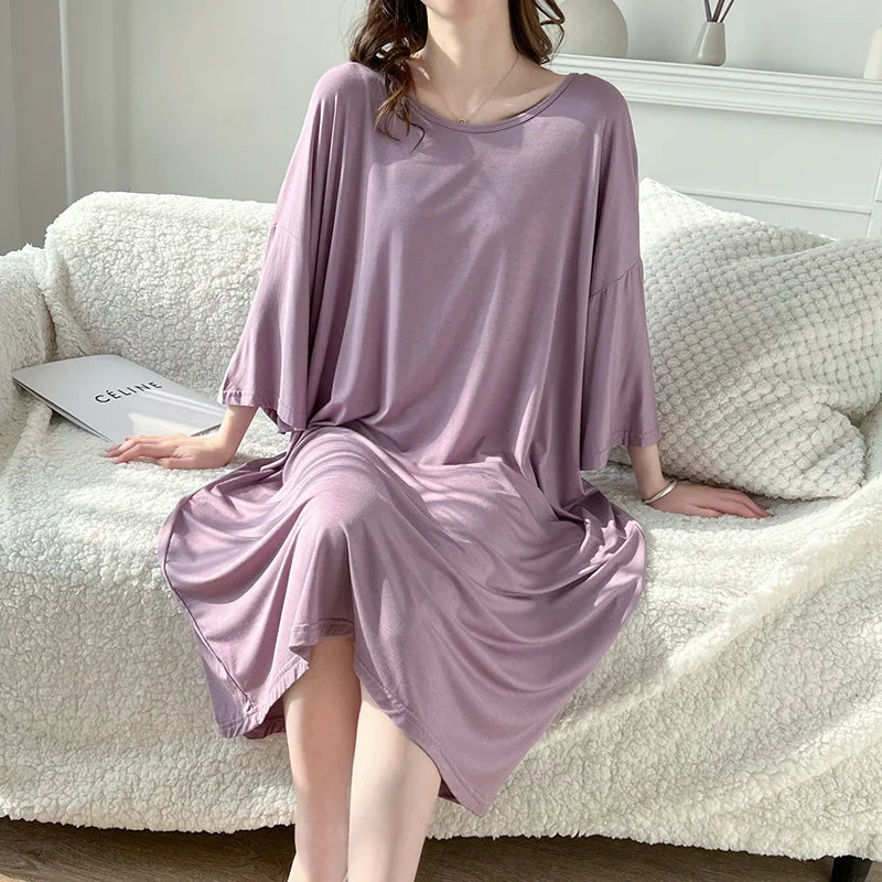 BlackPluss - Women Soft Modal Nightdress Long Sleeve