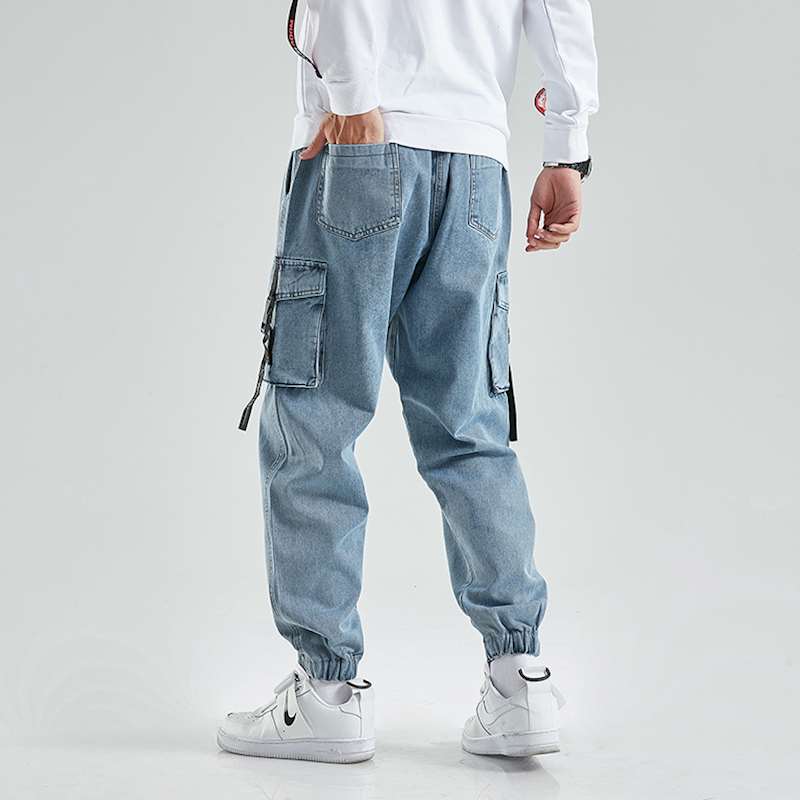 BlackPluss - Men Joggers Cargo Denim Pants Baggy Harem Japanese Streetwear.