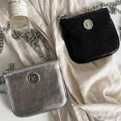 Black Pluss - Mini Shoulder Bags PU Black Silver Zipper Cross Body.