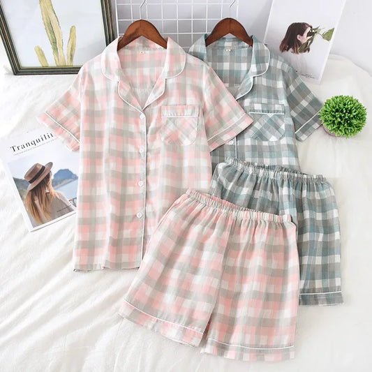 BlackPluss - Japanese simple short pyjamas women 100% cotton short sleeves