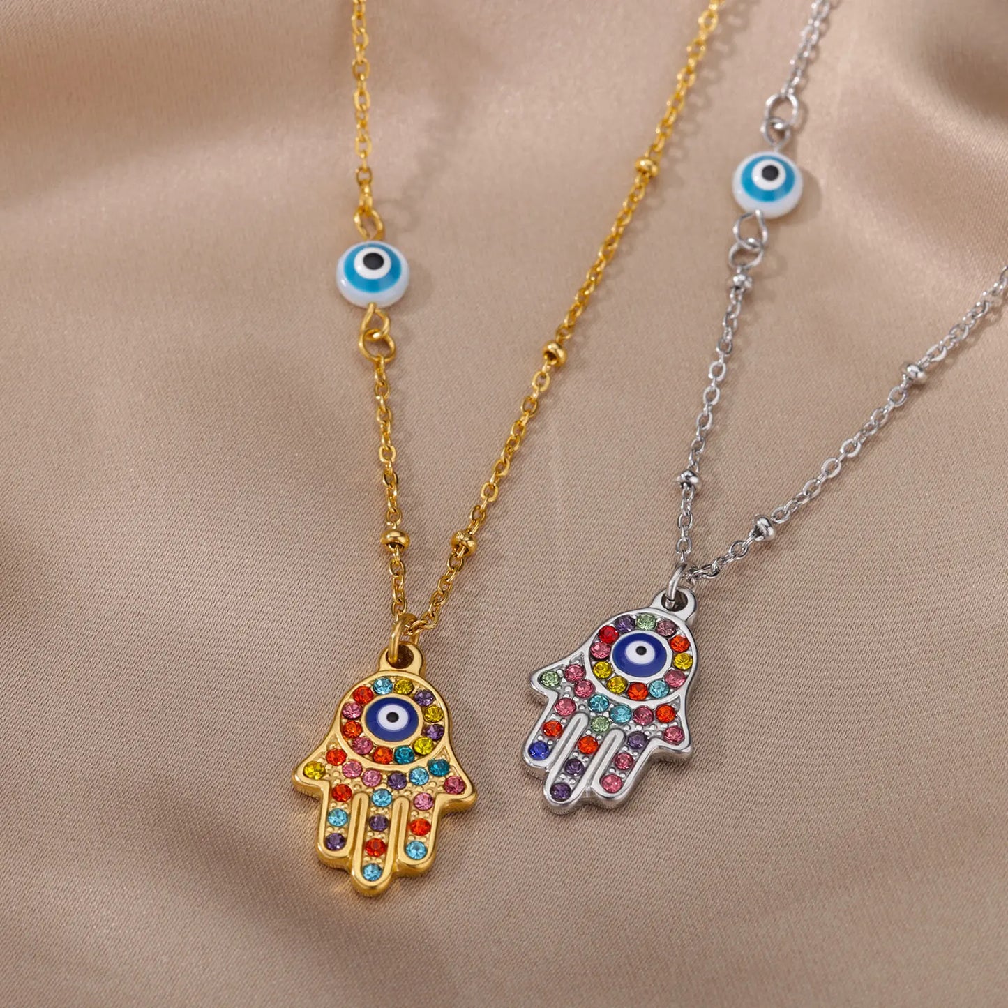 BlackPluss - Zircon Evil Eye Pendant Necklace For Women Stainless Steel Turkish Eye