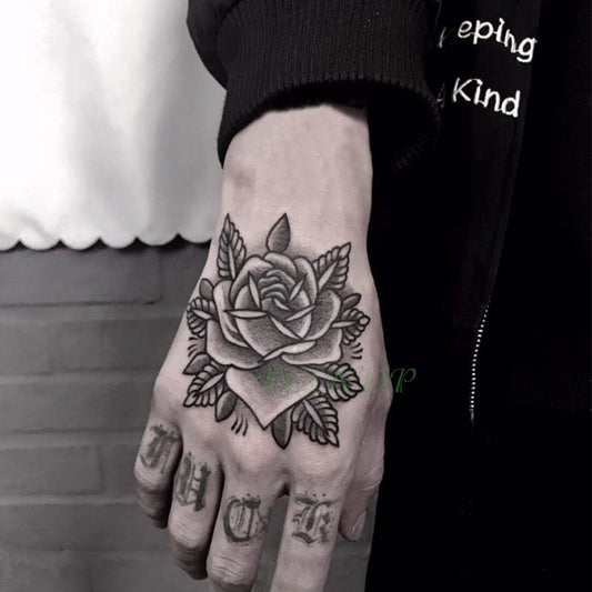 BlackPluss - Waterproof Temporary Tattoo Sticker Rose Flower Hand back tatto Art