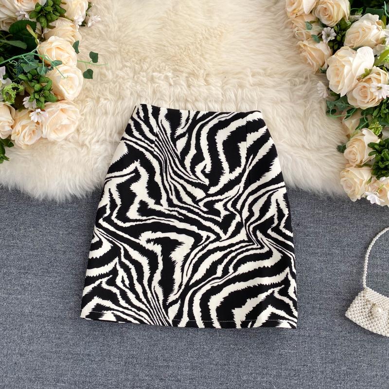 BlackPluss - Zebra Print Midi Skirt Women Autumn New Female A-line High Waist.