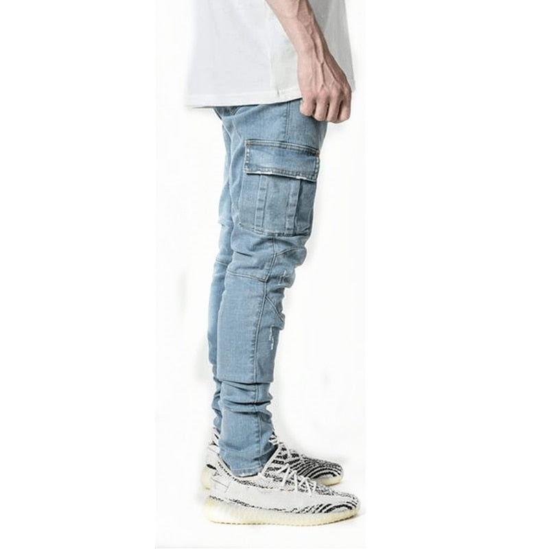 BlackPluss - Jeans Men Pants Casual Cotton Denim Trousers Multi Pocket Cargo.