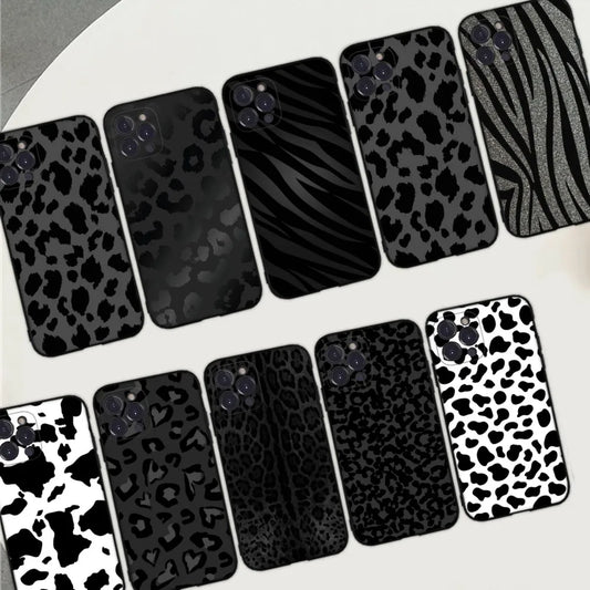 Leopard Print Black Phone Case For iPhone 15 14 11 12 13 Mini Pro XS Max Cover 6 7 8 Plus X XR SE 2020 Funda Shell