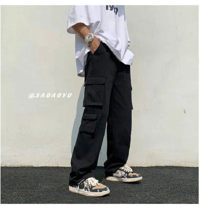 BlackPluss - Black/white Casual Pants Men's Fashion Loose Straight Wide Leg Pants