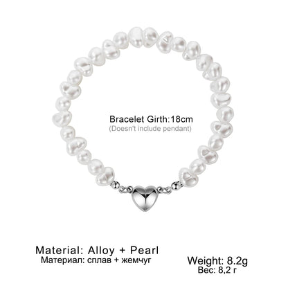 BlackPluss - Pearl Heart Bracelets For Women Girls Silver Color Love Magnetic Attraction