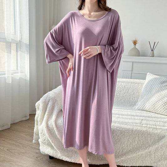 BlackPluss - Women Soft Modal Nightdress Long Sleeve