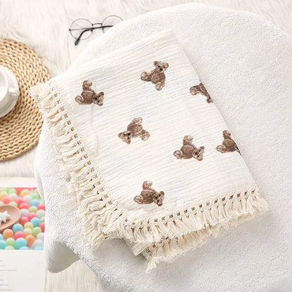 BlackPluss - Cute Bear Muslin Squares Cotton Baby Blanket for Newborn Plaid Infant Swaddle Blanket.