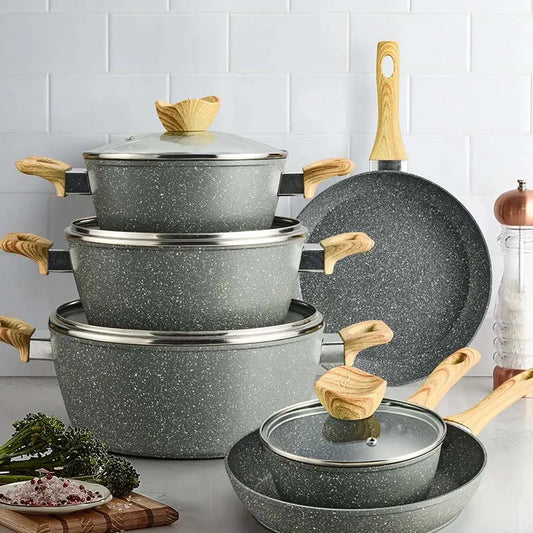 BlackPluss - Maifan Stone Frying Pan Marble Non-Stick Frying Pan Milk Pot Soup Pot Set Multifunctional Household Induction Cooker Universal