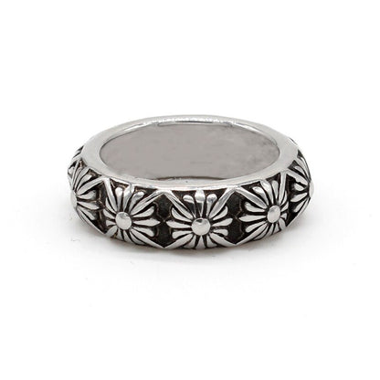 BlackPluss - Vintage Punk Cross Flower Ring Korean Retro Titanium Stainless Steel.