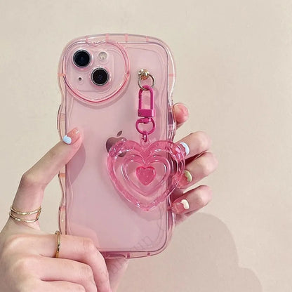 BlackPluss - Korean 3D Love Heart wave transparent Silicone Case Cute Keychain Soft Funda Cover