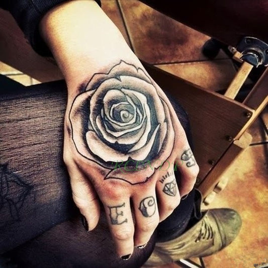 BlackPluss - Waterproof Temporary Tattoo Femme Sticker Flower Rose letter.