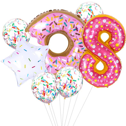 BlackPluss - 7pcs Donut Number Foil Balloons Set 1st 2nd Girls Birthday Party Decorations Candy Confetti Balloon Baby Shower Wedding Globos