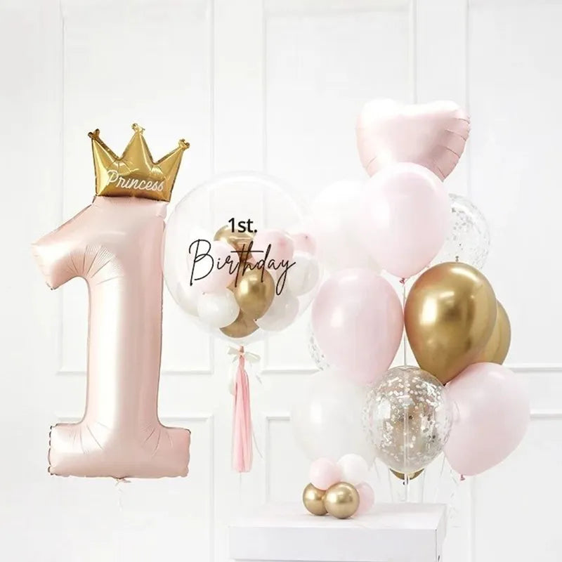 BlackPluss - 40inch Prince Crown Number Foil Balloons 1st Birthday Party Decorations Kids Boy Girl First One Year Anniversary