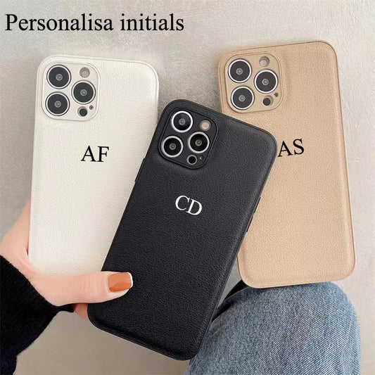 Luxury Personalise Initial Letters PU Leather Phone Case For iPhone 11 12 13 Pro Max XR XS 7 8 Plus 12 13 mini Cutom Soft Covers