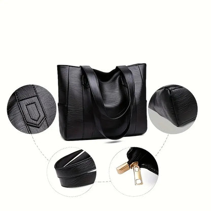 Blackpluss | Vintage Large Capacity Tote Bag, Retro Vegan Shoulder Bag, Women's Casual Handbag