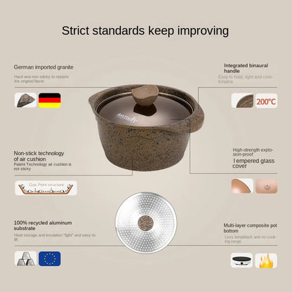 Blacpluss- Stone Multilayer Composite Bottom Stewpot Granite Double Ear Handle Non-stick Soup Pot Gas