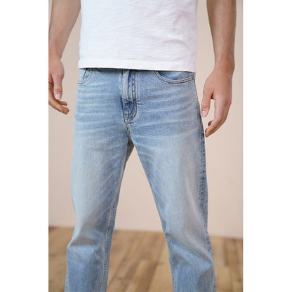 BlackPluss - New Environmental laser washed jeans men slim fit classical denim trousers.