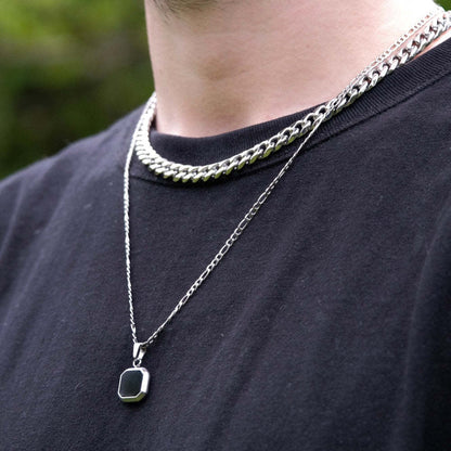 BlackPluss - Geometric Square Necklaces for Men, Enamel Square Pendant.