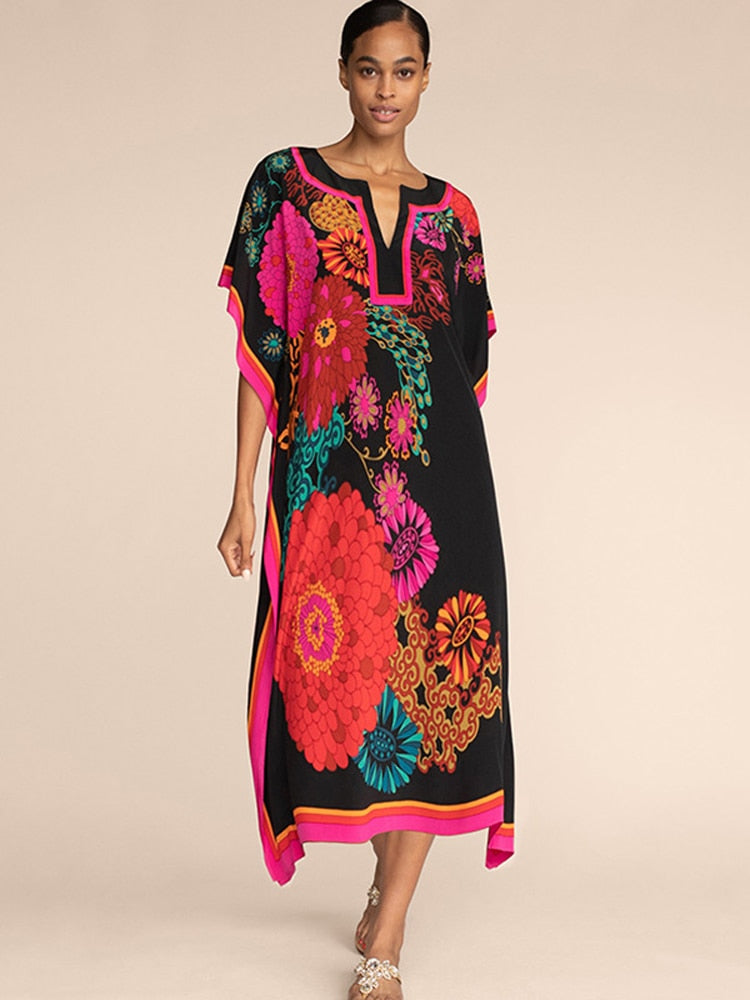 BlackPluss - Printed Kaftans for Women Beach Cover Up Seaside Maxi Bohemian