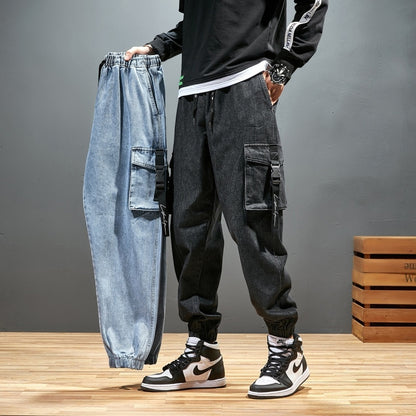 BlackPluss - Men Joggers Cargo Denim Pants Baggy Harem Japanese Streetwear.