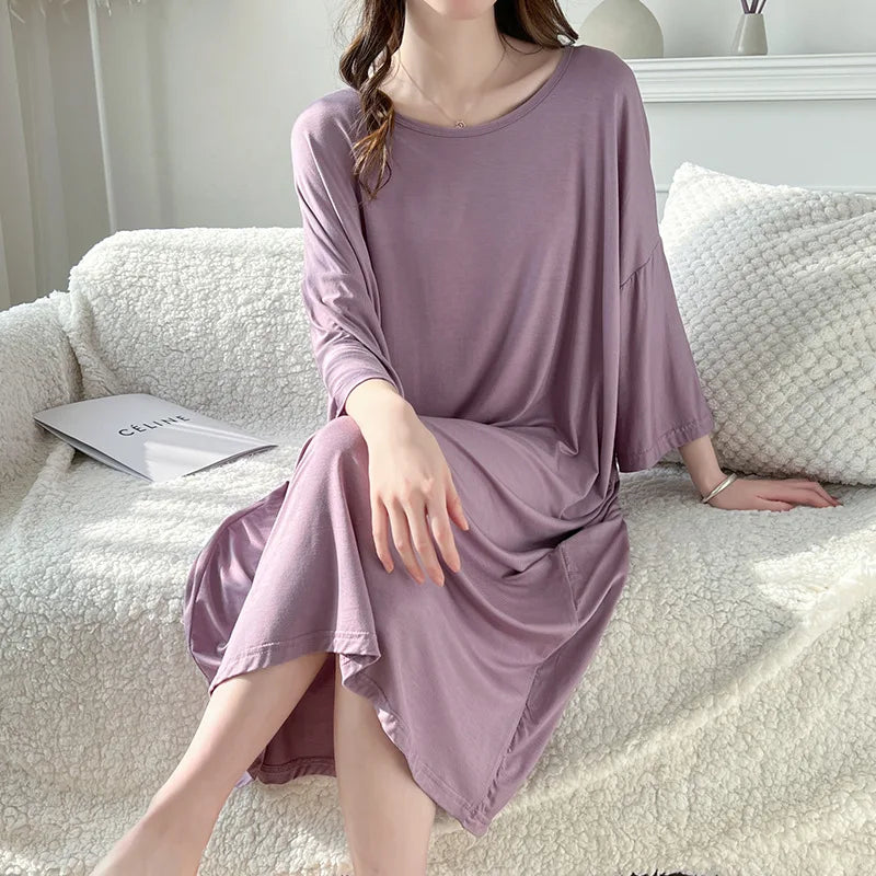 BlackPluss - Women Soft Modal Nightdress Long Sleeve