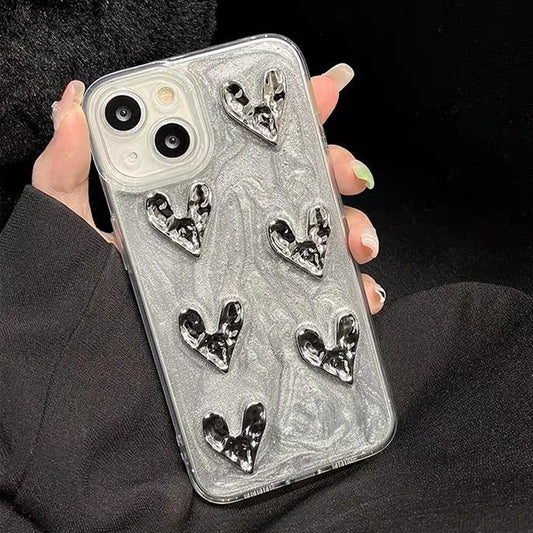 LUPWAY Silver Glitter Diamond Phone Case For iphone 11 12 13 14 Pro Max 7 8Plus Crystal Love Heart Chic Soft Silicone Back Cover