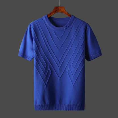 BlackPluss - Men T-shirt Knitted Short Sleeves Top Sweater Men's Solid Color O-neck Pullover.