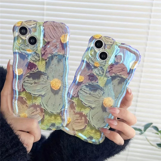 Retro oil painting Blu-ray flowers shockproof Phone case for iphone 15 12 13pro 14pro 12 pro max silicone cover Iphone 14 fundas