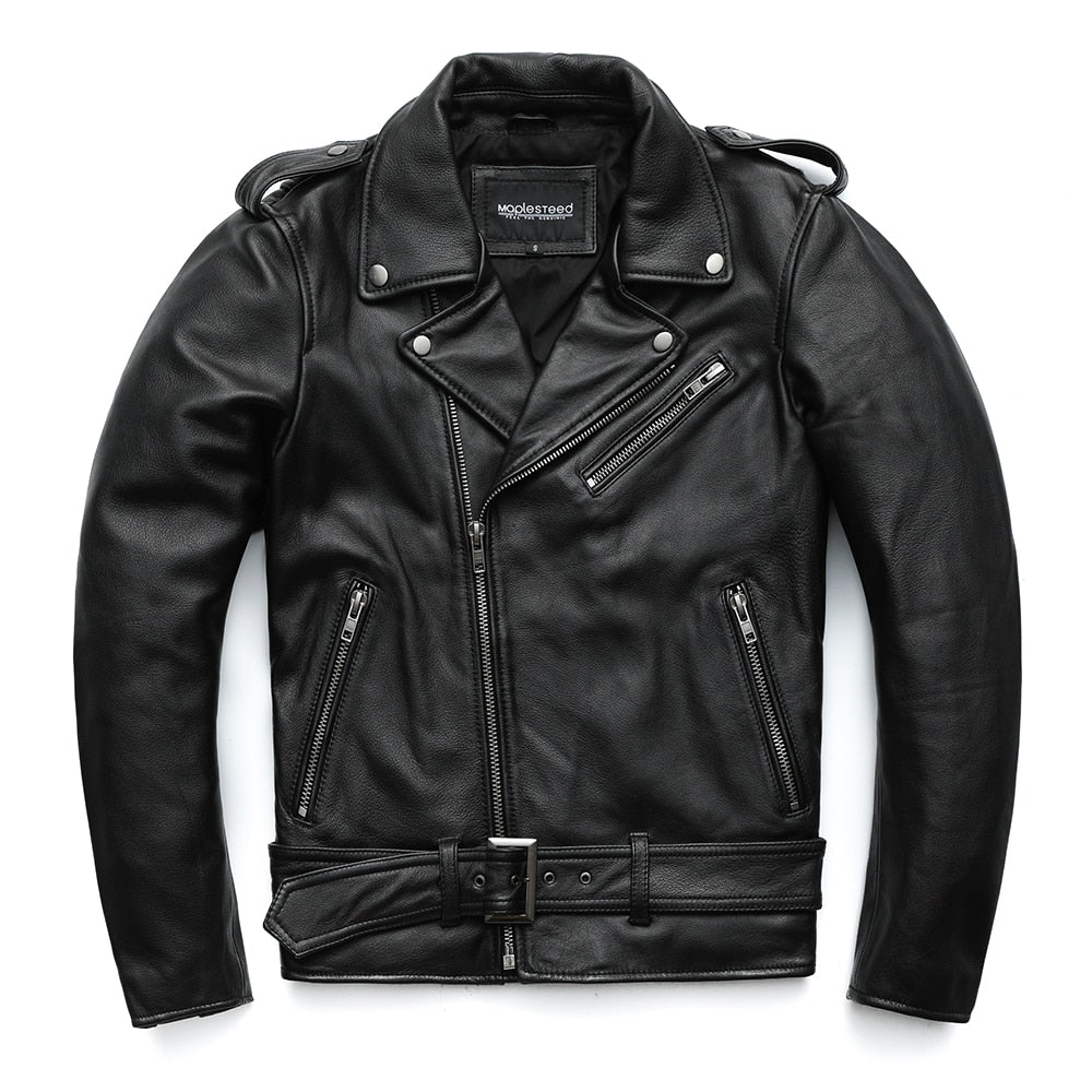 BlackPluss - Classical Motorcycle Jackets Men Leather Jacket 100% Natural Cowhide