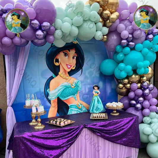 BlackPluss - 1Set Disney Aladdin Princess Jasmine Theme Balloon Garland Arch Kit Happy Birthday Party Decorations Purple Baby Shower Supplies