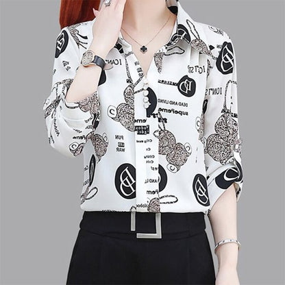 BlackPluss - Korean Fashion Printed Chiffon Shirt Ladies Half Sleeve Loose Casual.